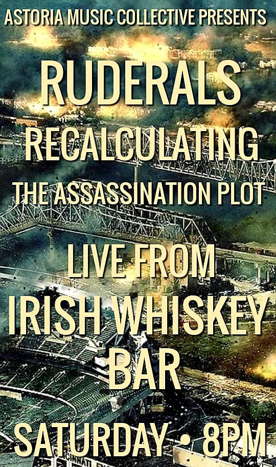 Flier, The Assassination Plot, Recalculating and Ruderals, Irish Whiskey Bar, Astoria, Queens, December 1, 2018
