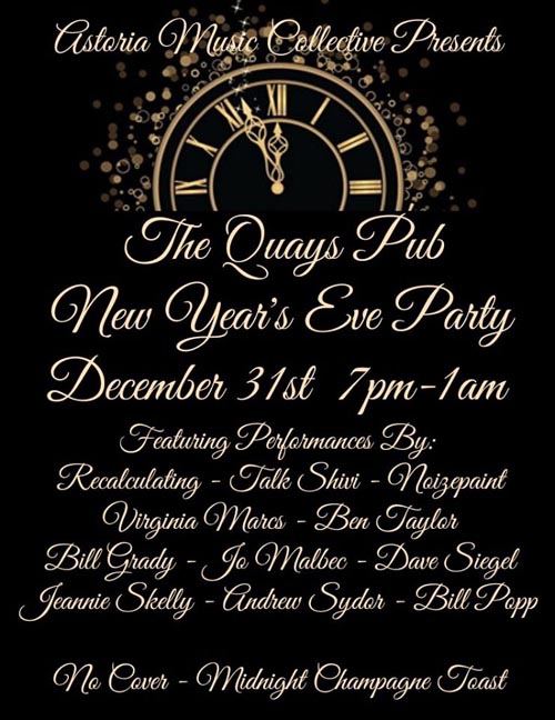 Astoria Music Collective New Year's Eve at The Quays Flier, December 31, 2019
